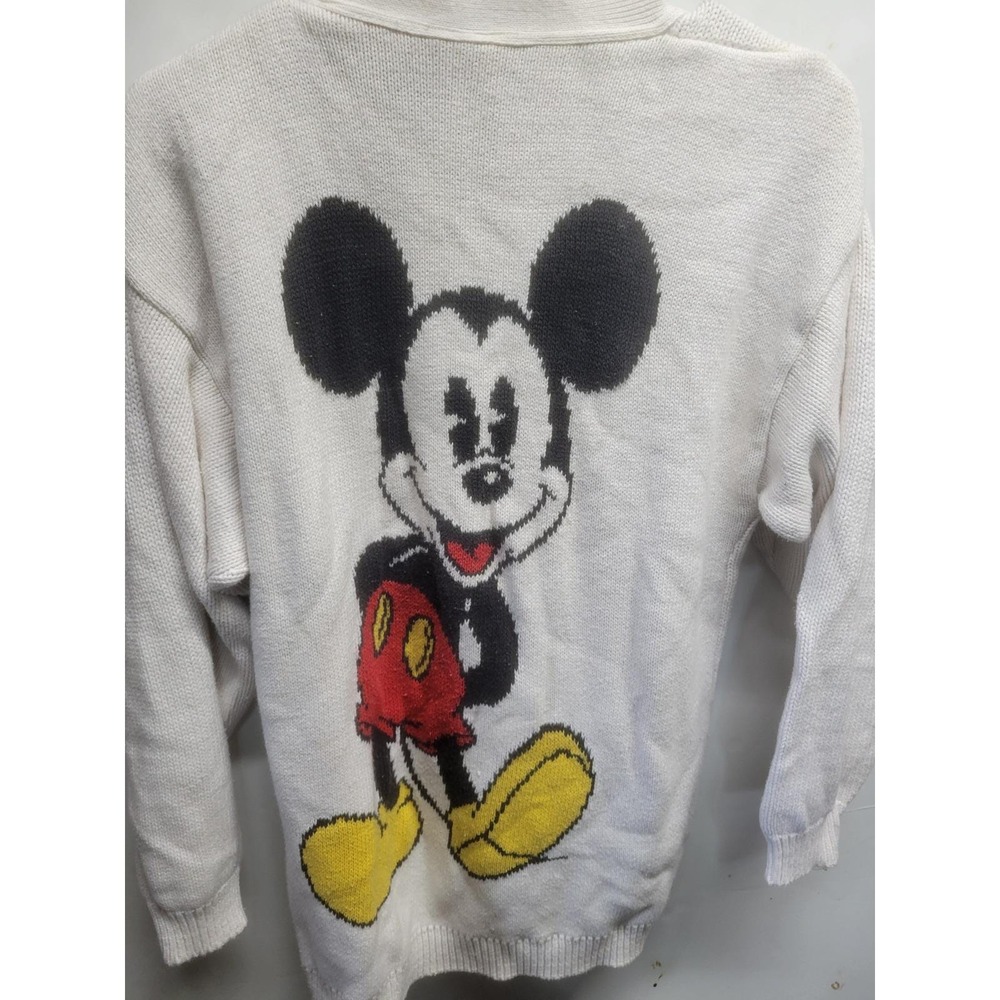Vintage Mickey & Co Disney Mickey Mouse Graphic Cardigan Sweater White Mens M